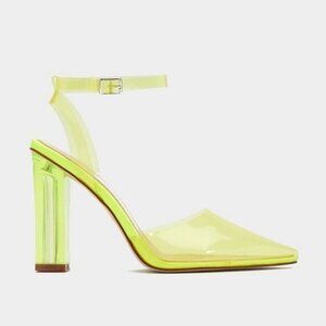 Nasty Gal neon yellow plastic clear pointed heels
